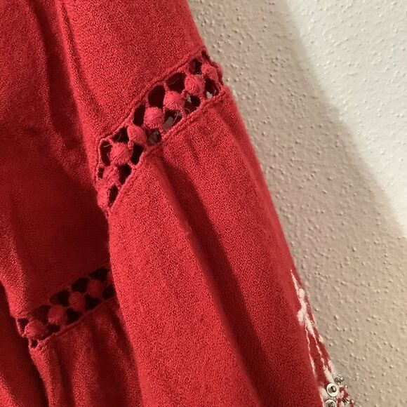 Sweet Magnolia Bohemian Boho Hippie Red Beaded Oversized Peasant Blouse Small - Picture 12 of 14